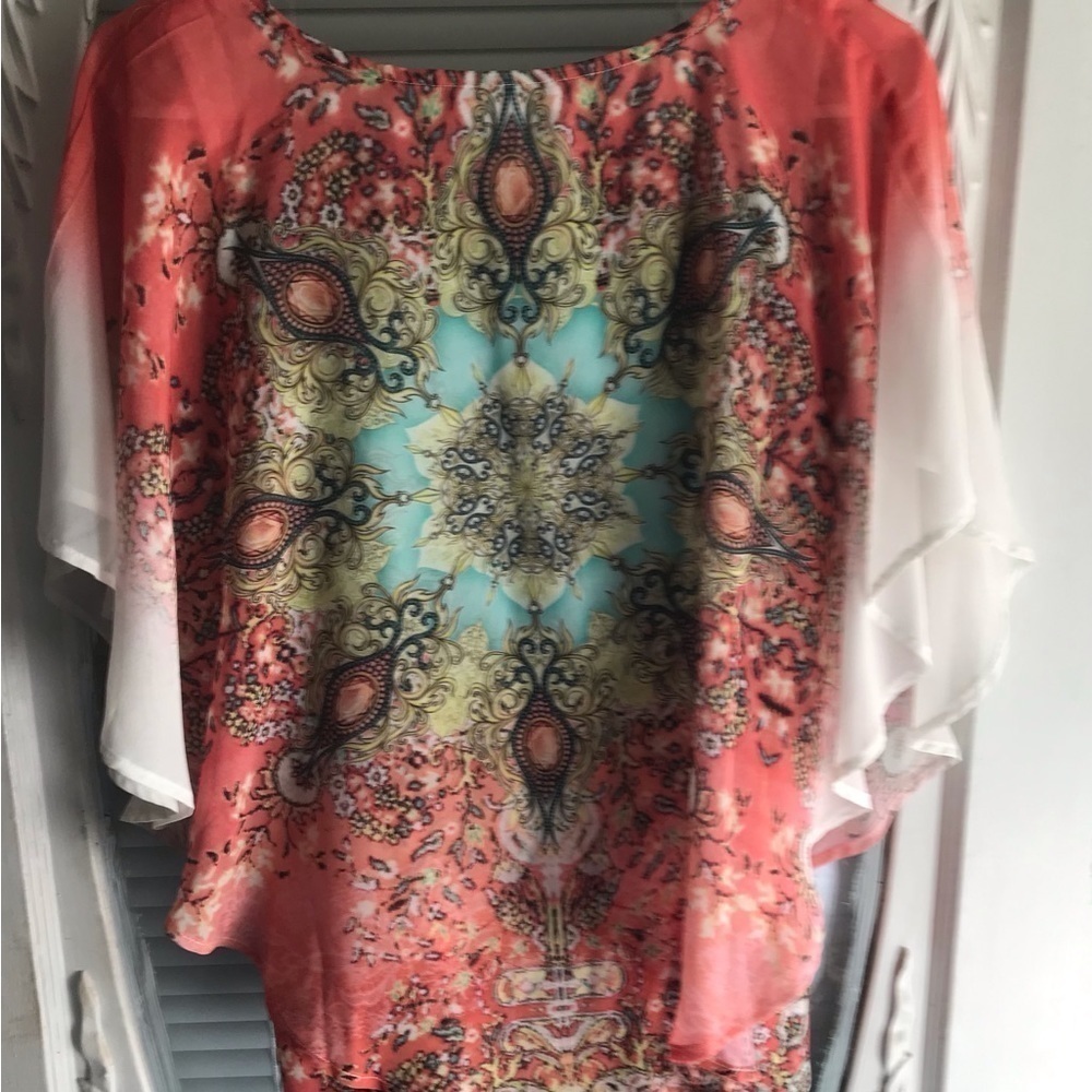 Womens Jeweled Floral Tank Top Sheer Overlay Poncho Size Small - Picture 2 of 4